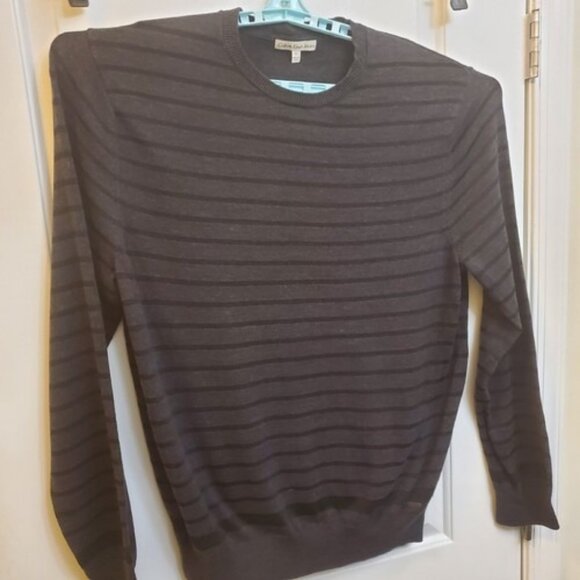 Calvin Klein Jeans Men's 7 GG Denim Yarn Stripe Sweater Dark Grey Heather XL - Picture 1 of 10